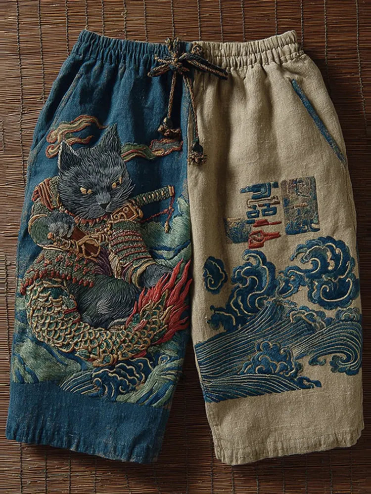 Men's Japanese Cat Art Print Casual Shorts