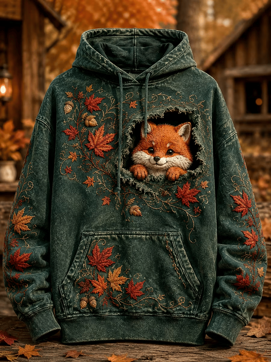 Women's Autumn Animal Fox Art Print Casual Hoodie