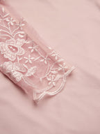 Pink Lace Knit Off The Shoulder Long Sleeve Sheath Gown Dress