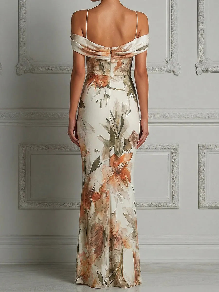 Sculpted Floral Print Off-the-Shoulder Maxi Dress