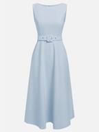 Light Blue Classic Boat Neck Sleeveless A-Line Midi Dress