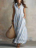 Effortless Boho Striped Sleeveless Maxi Dress