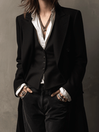 Vintage Noir Tailored Maxi Blazer Coat
