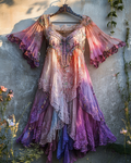 Summer Vacation Gradient Beaded Ruffle Dress 85b2