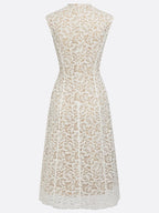 White Lace V Neck Sleeveless A-Line Midi Dress