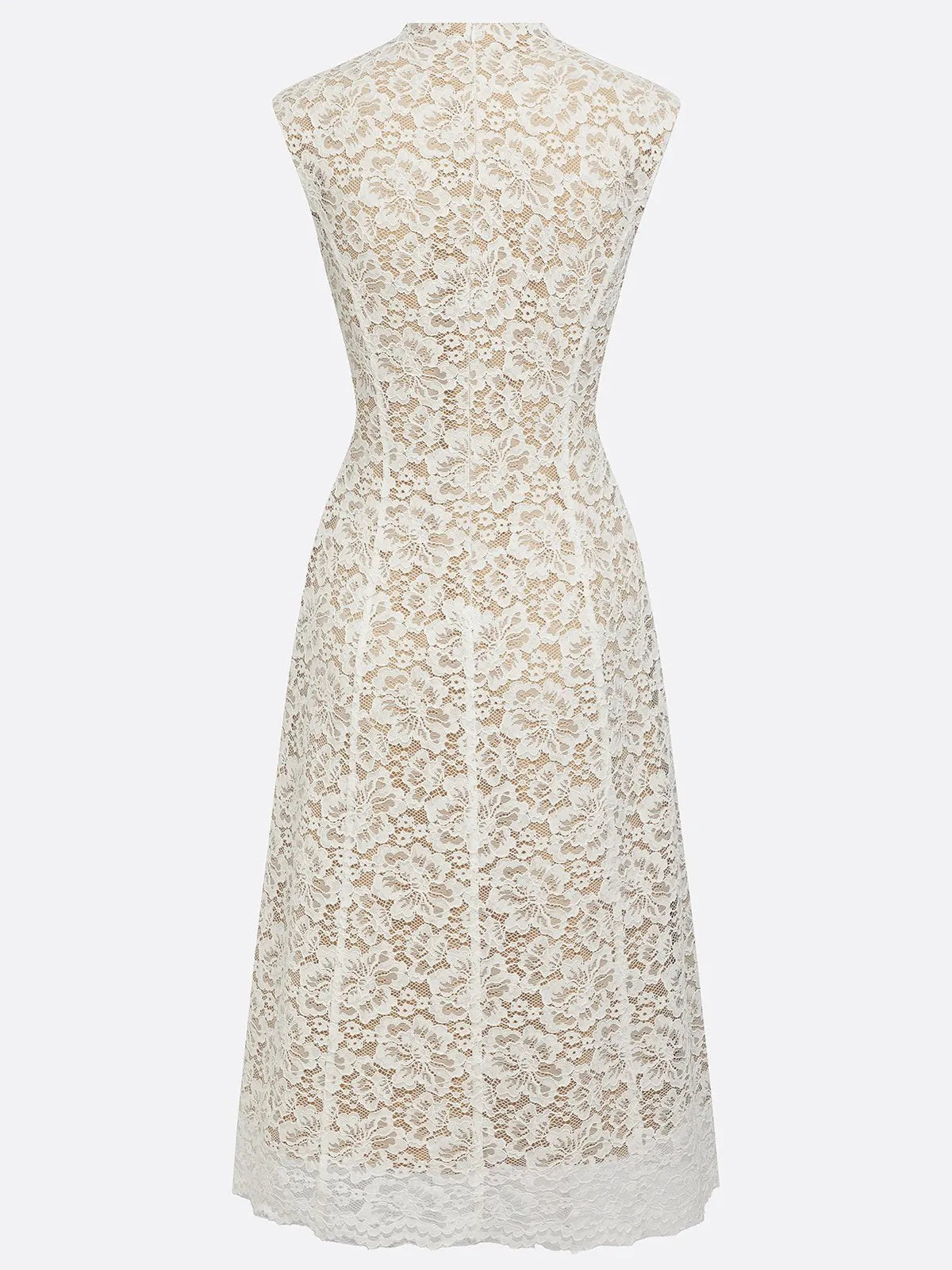 White Lace V Neck Sleeveless A-Line Midi Dress