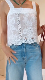 Lace Cami Top & Light Blue Wide‑Leg Cropped Jeans