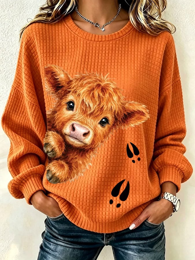 Women's Autumn Highland Cow Print Top