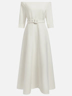White Classic Off The Shoulder Half Sleeve A-Line Maxi Dress