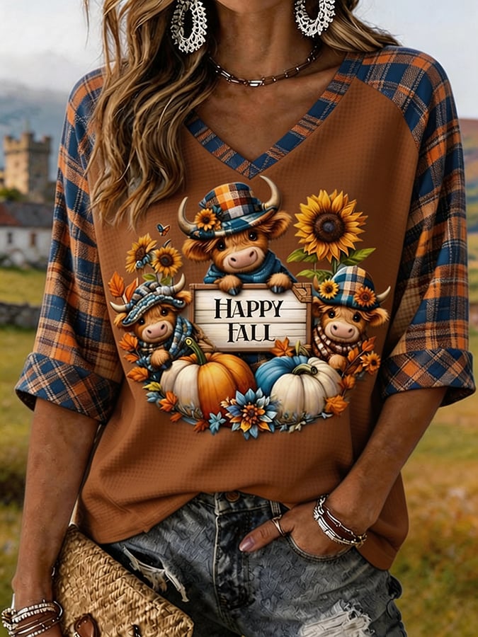 Women'S Retro Country Highland Cow Print T-Shirt