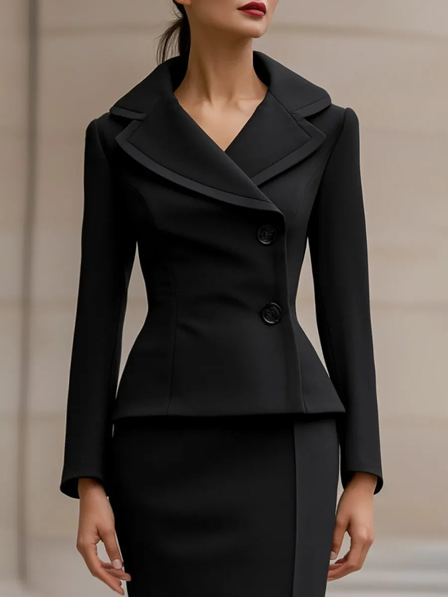 Elegant Two-Piece Suit With Tailored Blazer And Pencil Skirt