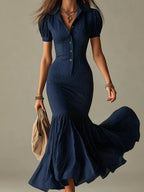Elegant Striped Slim-fit Mermaid Maxi Dress