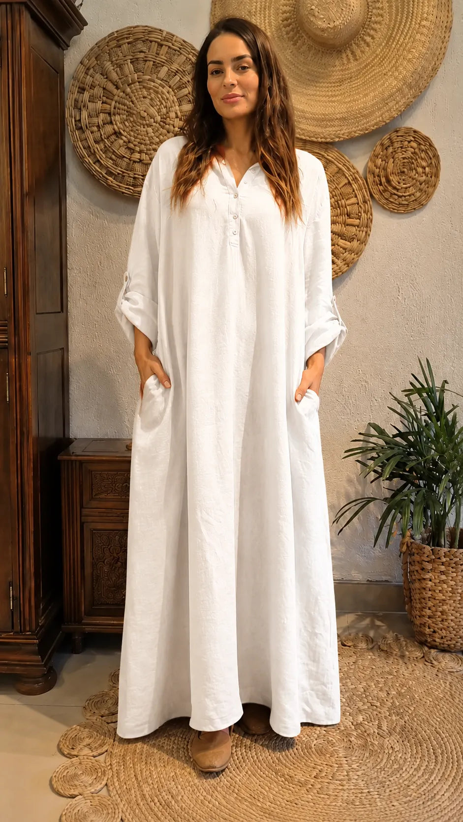Terracotta Long Linen Cover-Up Dress