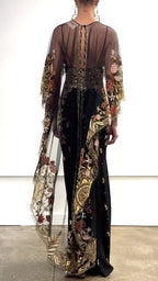 Black Embroidered Maxi Evening Gown