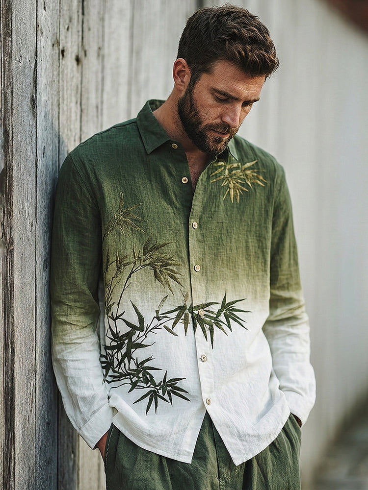 Men's Japanese-style Bamboo Gradient Art Casual Linen Shirt