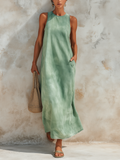 Washed Green Tencel Denim Sleeveless Maxi Dress