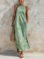 Washed Green Tencel Denim Sleeveless Maxi Dress