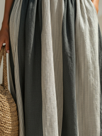 Striped Linen-Blend Maxi Dress Casual Resort Wear
