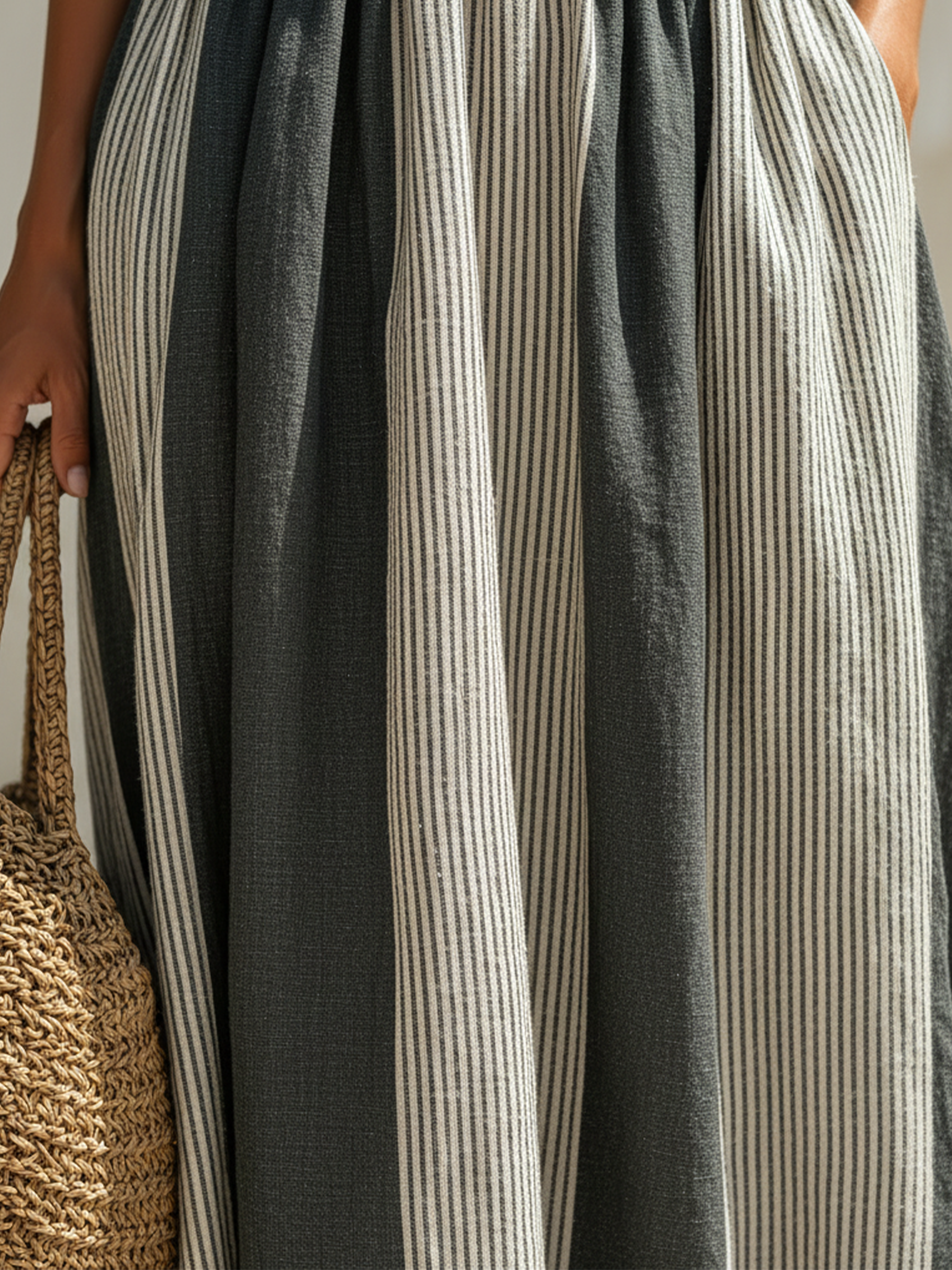 Striped Linen-Blend Maxi Dress Casual Resort Wear