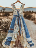Summer Handmade Lace Denim Patchwork Dress 08ba