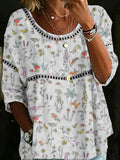Women's Vintage Flower Animal Casual Loose Denim Blouse Shirt