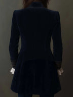 Vintage Navy Polyester Velvet Embroidered Long Jacket