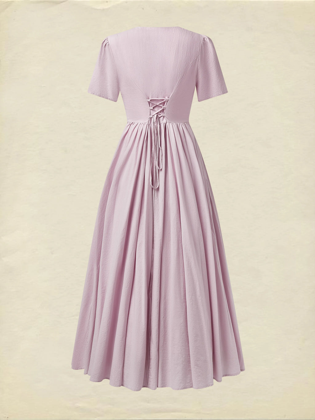 Cotton Maxi Dress, Short Sleeve, V neck, Plain, Vintage, Purple