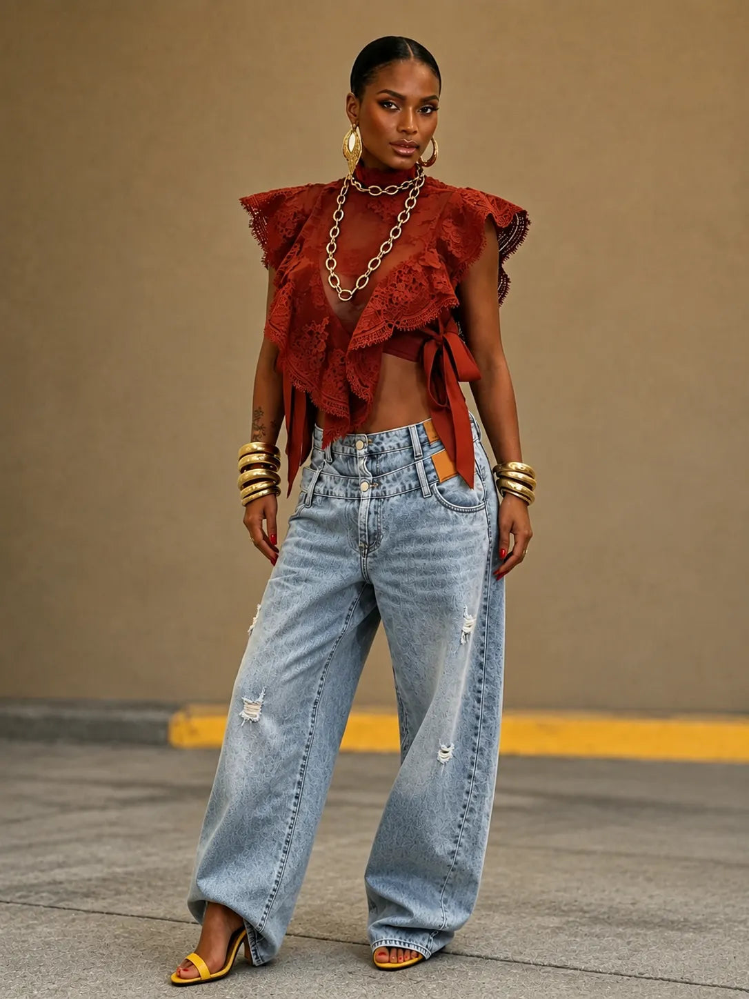 Light Wash Small Ripped Wide Leg Jeans