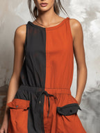 Color-Blocked Harem Denim Jumpsuit