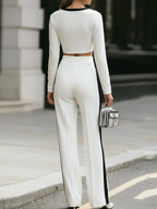 White Cropped Top & Wide-Leg Pants Set