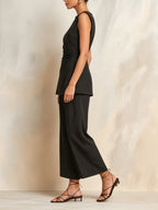 Asymmetric Twist Waist Top & Tailored Wide-Leg Pants Set