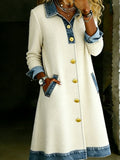 Women's Casual Stylish Denim Patchwork Contrast Colors Shirt Dress Coat