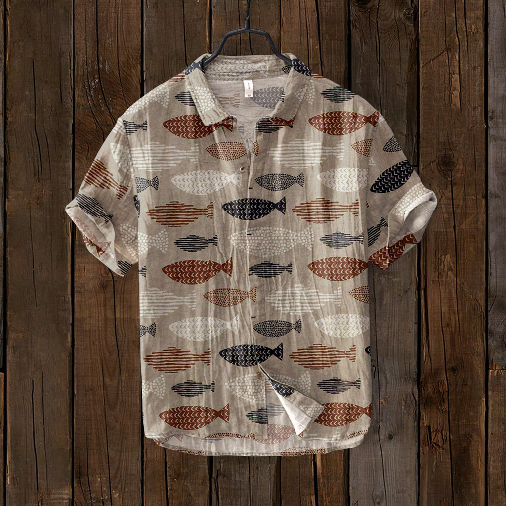 Vintage Fish Japanese Art Linen Blend Comfy Shirt