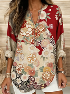 Japanese Art Retro Plant Flower Printed Women's Top