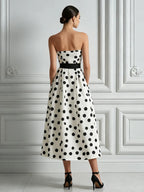 Black & White Polka Dot Strapless A-Line Midi Dress