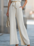 Pleated Sleeveless Tie-Waist Wide-Leg Two-Piece Set