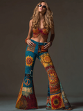 Hippie Bohemian Style Retro Patchwork Design Women's Tight Flared Jeans