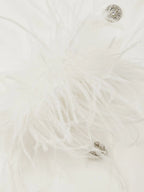 White Feather-trimmed Buckle Classic V Neck Stand Collar Long Sleeve A-Line Mini Dress