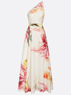 Romantic Floral Print One-Shoulder Garden Wedding Guest Dress