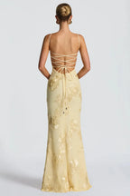 Yellow 3D Floral Mermaid Maxi Dress
