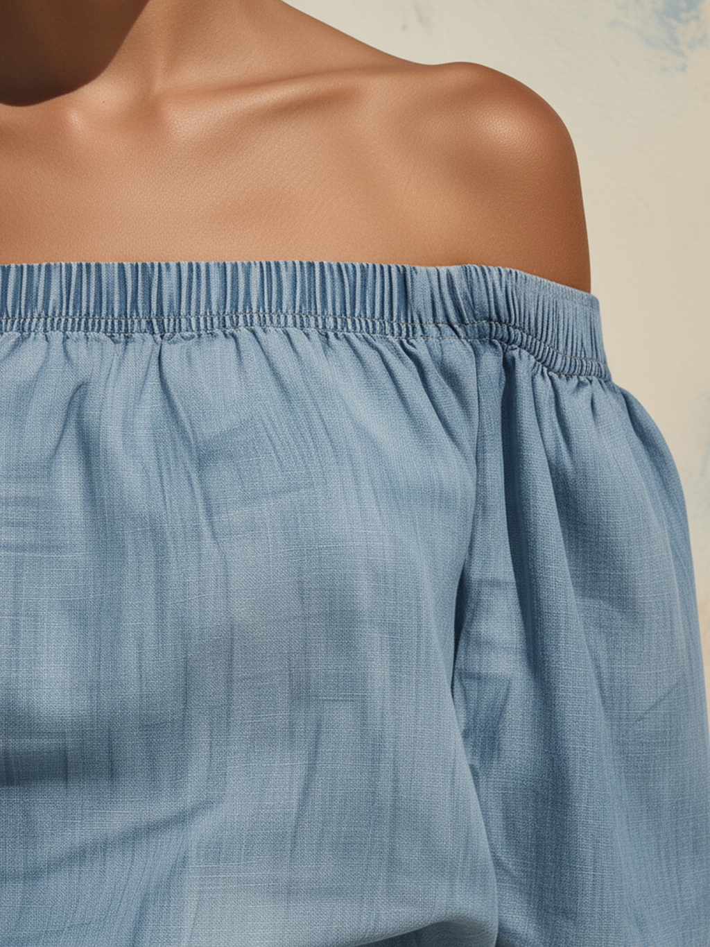 Off-the-Shoulder Denim Linen Blend Culotte Jumpsuit