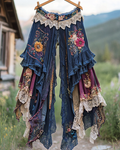 Summer ruffled cotton and linen patchwork contrast color pants f685