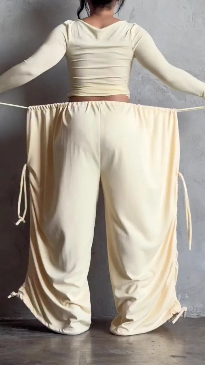 Elastic Waist Drawstring Wide Leg Pants