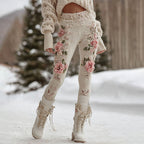 Women's Vintage Pink Floral Art Cozy Knit Leggings