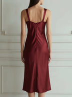 Cowl Neck Satin Slip Midi Dress