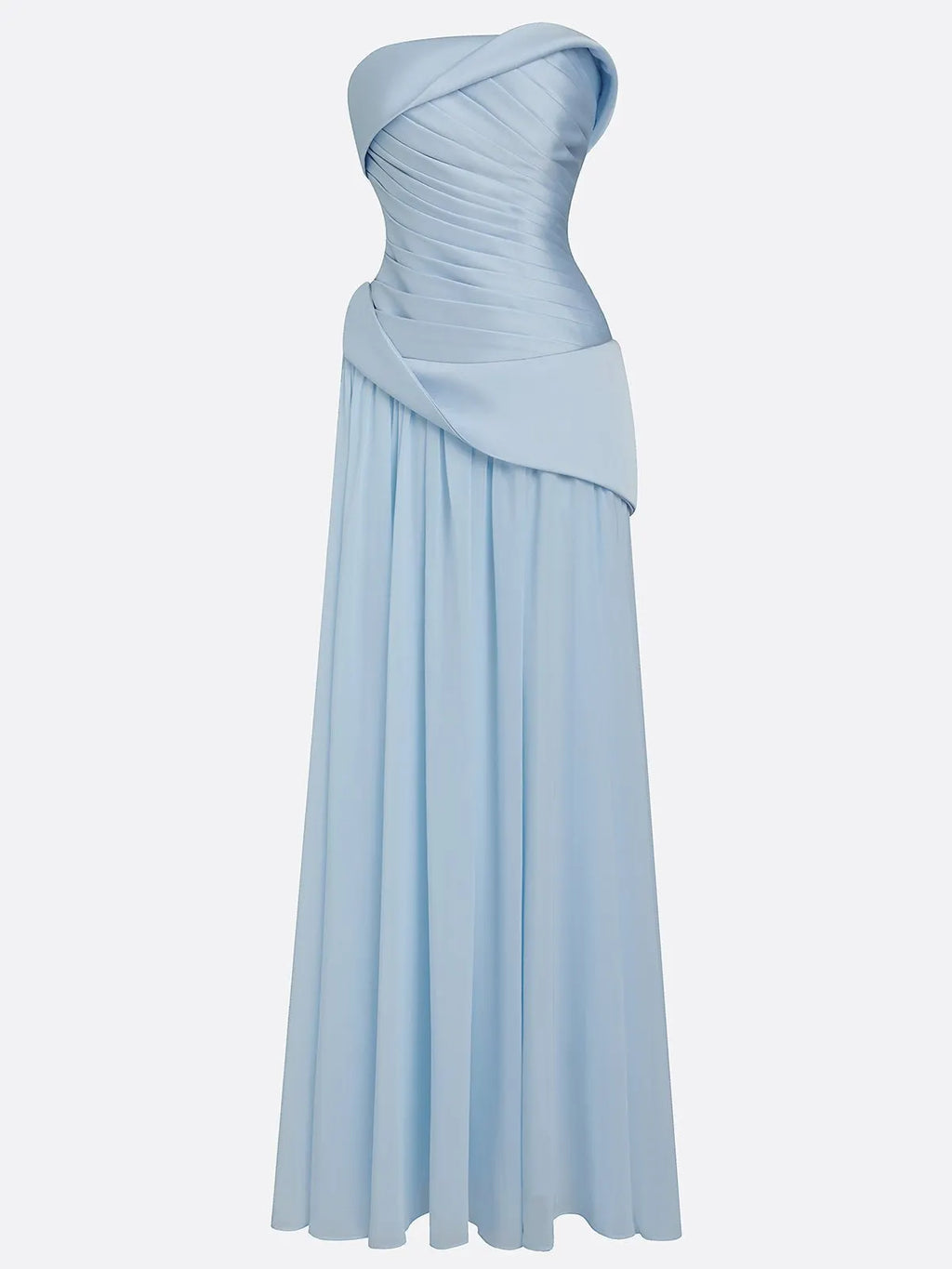 Light Blue Ruched Classic Strapless Sleeveless A-Line Gown Dress
