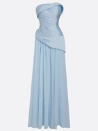 Light Blue Ruched Classic Strapless Sleeveless A-Line Gown Dress