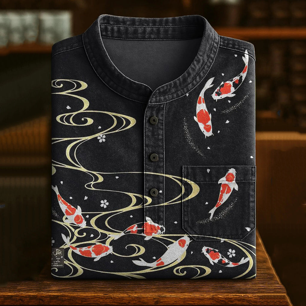 Vintage Japanese Carp Art Print Casual Shirt