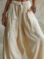 Beige High Waist Drawstring Wide Leg Baggy Pants