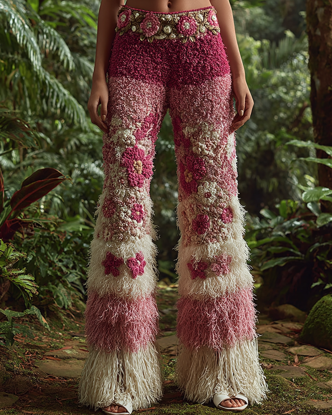 Women's Spring Color-Block Floral Embroidered Designer Trousers  8356